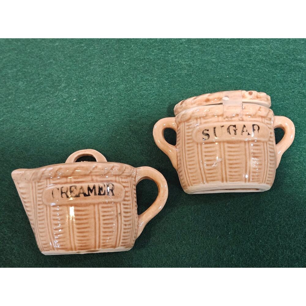 Vintage Ceramic Basketweave Sugar and Creamer Set - Japan mark